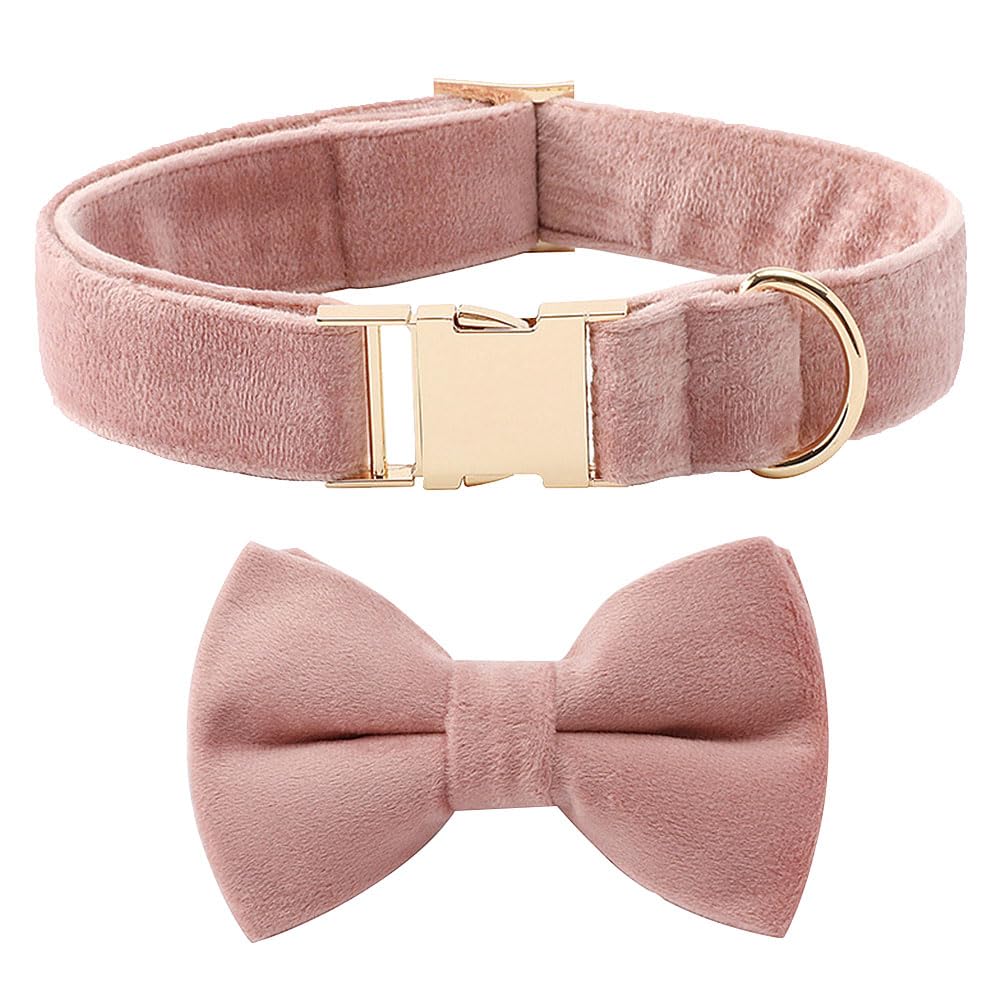 Voarge Velvet Dog Collar with Bow Tie, with Removable Dog Bow Tie, Soft Adjustable Pet Collar for Weddings, Birthdays, Parties etc (Pink, XL)