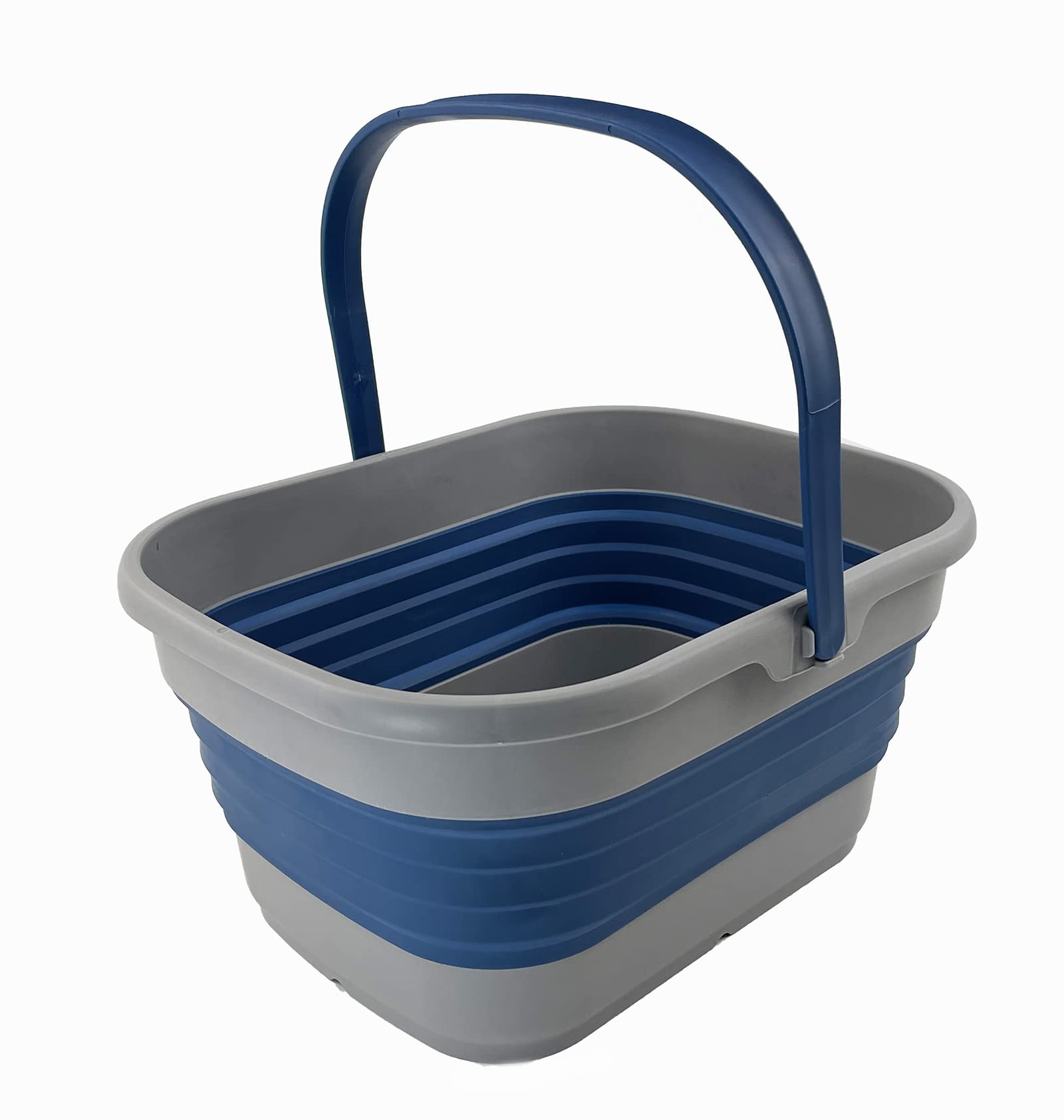 SAMMART 13L Collapsible Basket with Handle - Portable Outdoor Picnic Basket/Crater - Foldable Shopping Bag - Space Saving Storage Container (Grey/Mist Blue, 1)