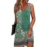 Vintage Floral Printed Summer A-Line Elegant Dresses Womens Beach Sundress Ladies Casual Boho Tank Dress