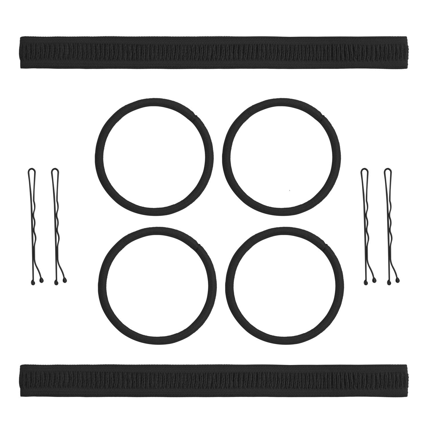 AwEx Hair Accessory Kit, Brown, Pack of 4 PCS Headbands Coated Silicone Grips, 4 mm Medium Hair Ties 30 PCS, 2 inches Pretty Bobby Pins 60 PCS