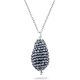 CRYSTALINES Handmade Crochet Beaded Pendant Necklace | Natural Blue Iolite Gemstone | Teardrop Design Jewelry | Adjustable Silver Chain | Healing Crystal Jewelry for Women | 18inches