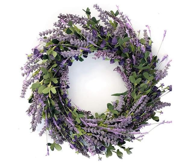 CIR OASES 20-inch purple Lavender wreath Artificial lavender leafy front door decoration Wreath Four Seasons Indoor Outdoor Home decor Wedding Party Holiday decor