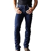 Kimes Ranch Men's Wayne Casual Western Cowboy Classic Mid Low Rise Slim Fit & Straight Leg Blue Denim Jeans
