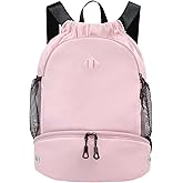 RHDZO Drawstring Backpack Gym Backpack with Shoe Compartment for Men Women String Sports Bag with Wet Pocket Cinch Swim Beach Bag, Pink (Patent Pending)