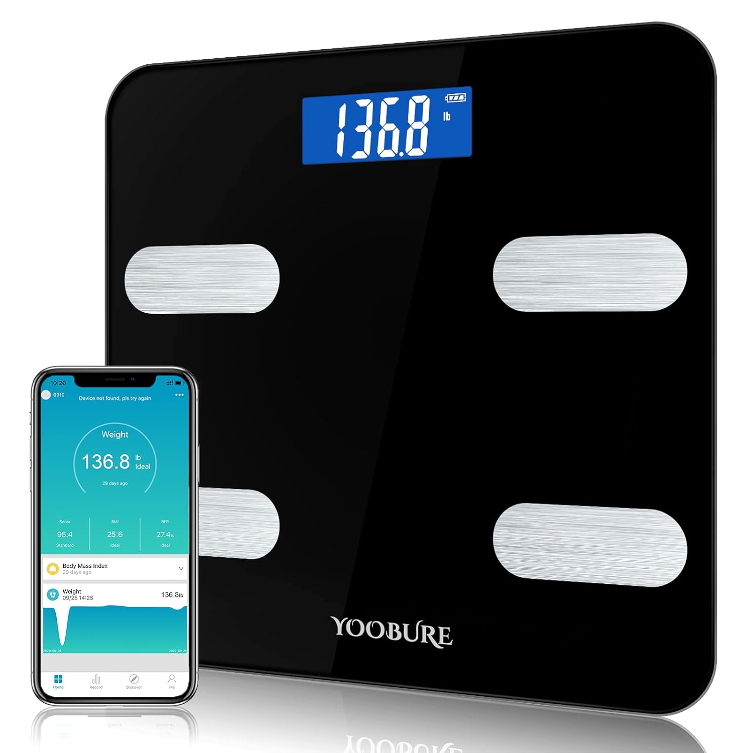 Body Fat Scale, Yoobure Digital Bathroom Scale for Body Weight, BMI Muscle, Mass Water and Calorie Protein, Smart Body Composition Scale with Smartphone App Sync