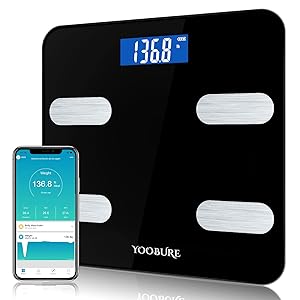 Body Fat Scale, Yoobure Digital Bathroom Scale for Body Weight, BMI Muscle, Mass Water and Calorie Protein, Smart Body Composition Scale with Smartphone App Sync