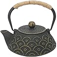 InnoLife Cast Iron Teapot with Stainless Steel Infuser, Japanese Tea Pot for Loose Leaf, Tea Kettle Stovetop Safe Coated with Enameled Interior, Fish Scale Pattern 900ml/30oz