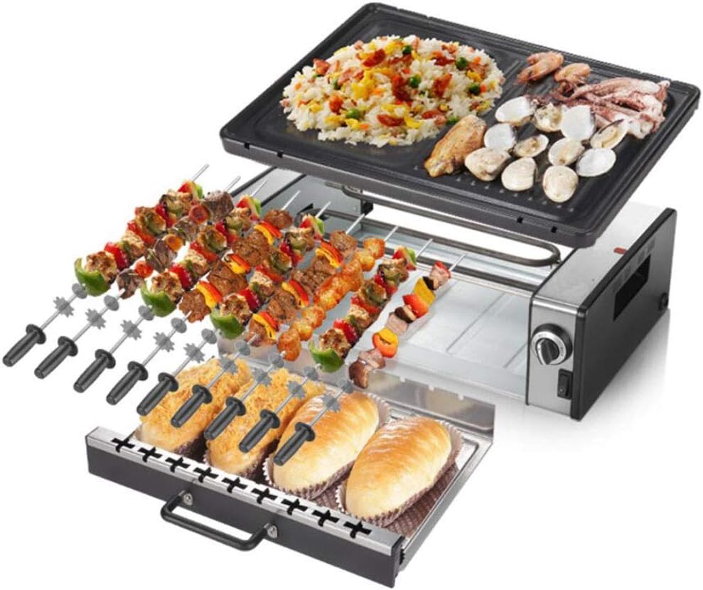 review Electric Grill—Smoke-Free and Non-Stick Small Indoor Multi-Function Electric Baking Tray, Automatic Rotating Electric Heating Barbecue skewers Barbecue Machine (Color : Black)