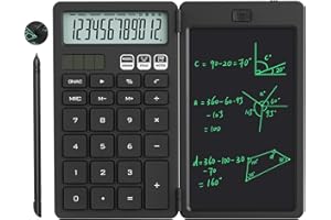 NEWYES Calculator, with Writing Tablet and Pen, Solar & Battery Powered, Suitable for Students, Families, Offices (Black)