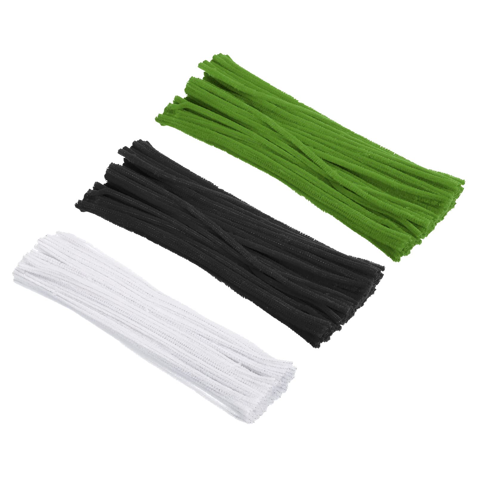 PATIKIL 30CM/12Inch Pipe Cleaners, 300 Pack Flexible Chenille Stem for DIY Art Creative Crafts Party Decorations Handicrafts Handwork, Black,Light Green,White