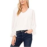 Vince Camuto Long Sleeve Smock Cuff Clip Dot V-Neck Blouse