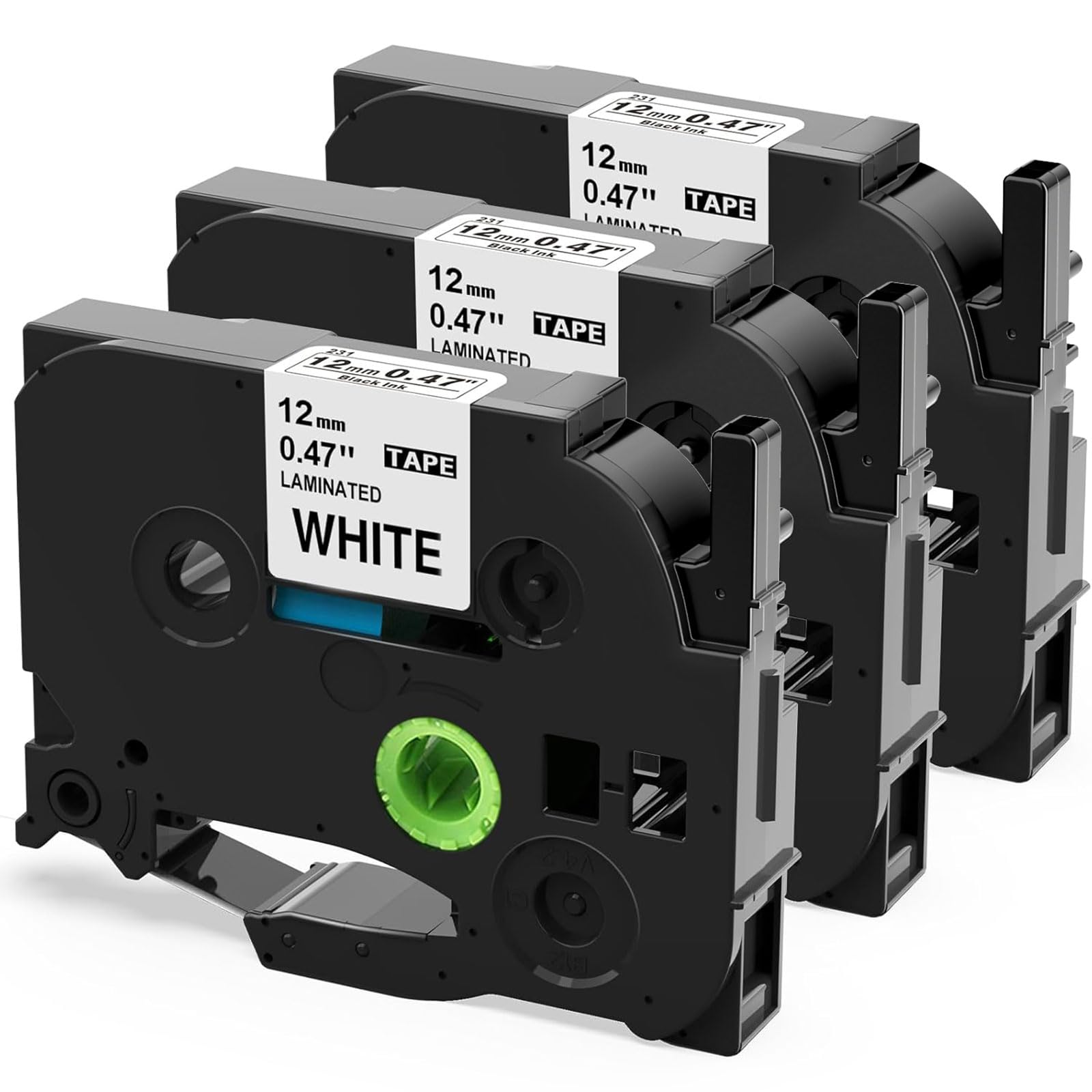 Upwinning Compatible with Tze-231 Brother P-Touch Label Tape 12mm 0.47 Laminated for Brother Label Printer, Tze Tz Tape 12mm for H110 E110 H100R H100LB H108 H101C H200 D210VP P300BT 1000, 3-Pack