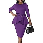 FANDEE Plus Size Women's Church Dresses Vintage Bodycon Elegant 3/4 Sleeve Pencil Dress
