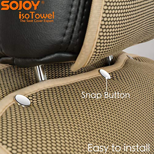 Sojoy Summer Cooling Four Seasons Car Seat Cushions for Front Two Seats Comes with 2 Pieces - Honeycomb Cloth (Cream and Tan) - Thumbnail 5