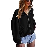 Vivitulip Full Zip Up Sweatshirts Casual Long Sleeve Pocketed Jacket Coat Relaxed Fit Tops