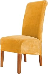 CMAKER Velvet Dining Chair Covers Large Stretch Slipcovers Set of 4 Gold
