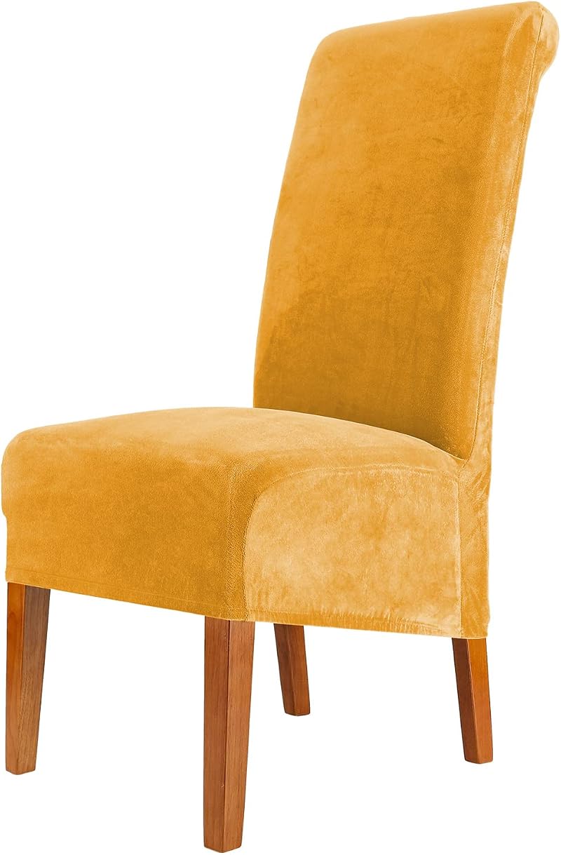 CMAKER Velvet Dining Chair Covers Large Stretch Slipcovers Set of 4 Gold