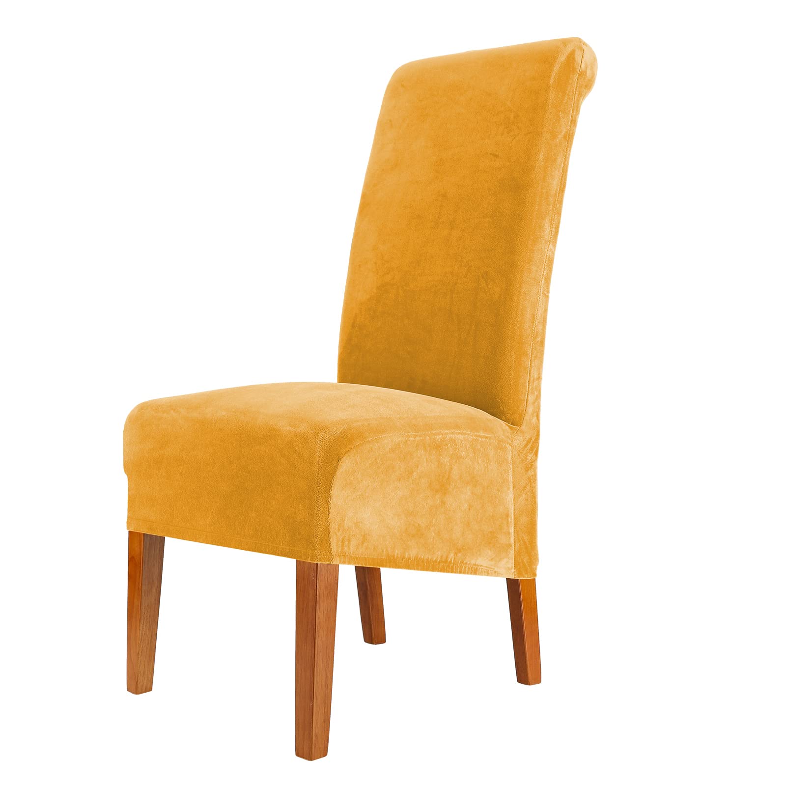 CMAKER Velvet Dining Chair Covers, Stretch Large Chair Slipcover, Spandex High Back Chairs Cover Elastic Washable Removable XL Chair Protector,Set of ２,Gold