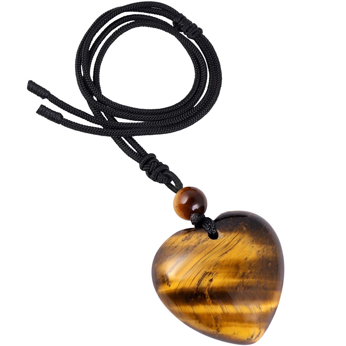Nupuyai Tiger's Eye Healing Crystal Heart Pendant Necklace for Women, Lucky Love Stone Pendant with Adjustable Cord, Reiki Yoga Meditation