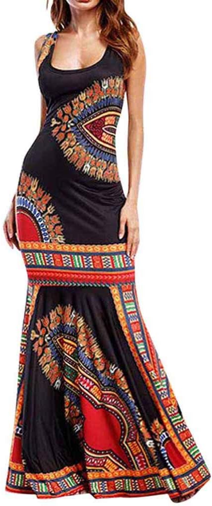 Summer Women Dresses Vintage Straight Loose Long Fancy Women Floral Sleeveless Dashiki Maxi Long African Evening Cocktail Dress