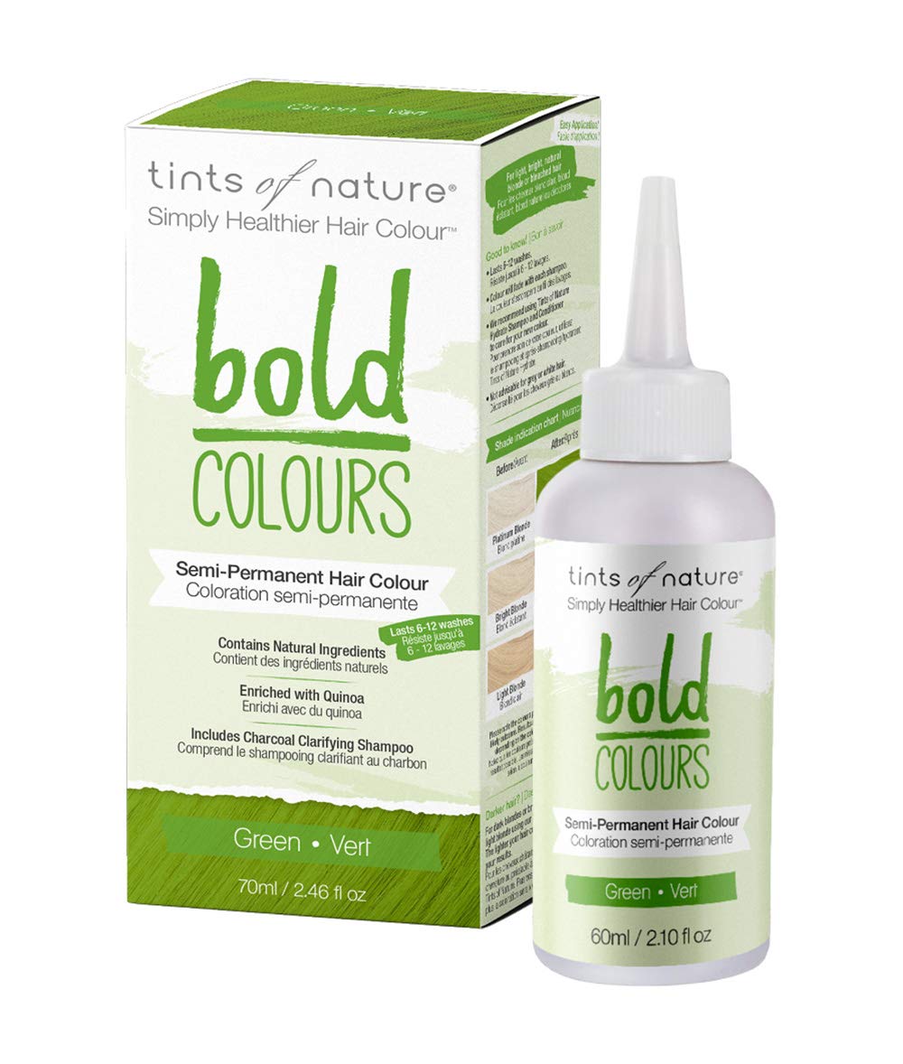 Tints of Nature Bold Colour Green Semi-Permanent Hair Dye, Ammonia-Free and Damage-Free Colouring, 70ml