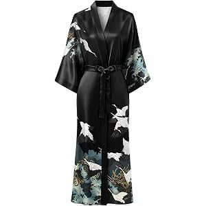 Women's Long Satin Kimono Robes Floral Pattern Lightweight Bathrobe | Soft Sleepwear Wedding Party Dressing Gown