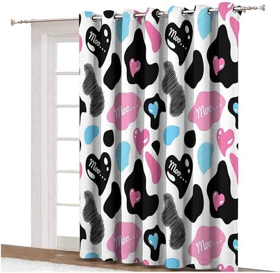 Cow Print Blackout Patio Door Curtains Lovely Cow Hide with Cute Hearts Moo Barnyard Love