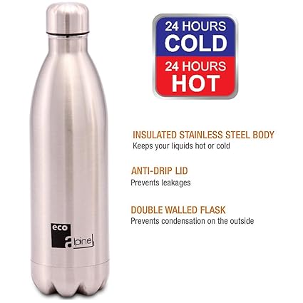 Eco Alpine Stainless Steel Hot and Cold Thermoflask Bottle - 1000 Ml (New Improved, with Copper Coating between Outer and Inner Wall)