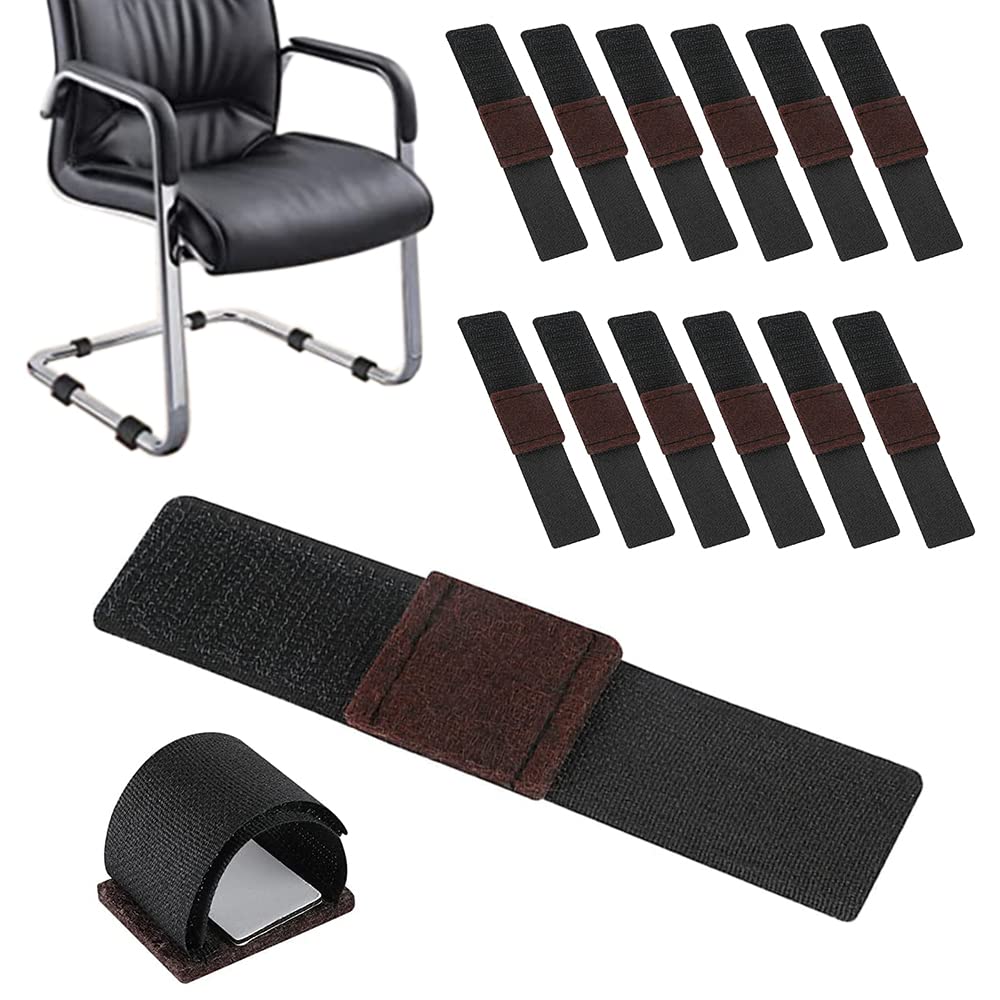 12 Pcs Furniture Felt Pads Wrap-Around Felt Floor Savers Chair Leg Floor Protectors with Hook and Loop Fasteners for Protect Hardwood Floors Prevent Scratches Reduce Noises