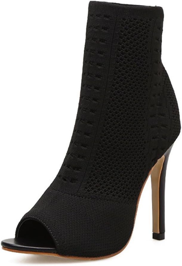 Xianshu Womens Elastic Fish Mouth Ankle Boots Hollow Stilleto High Heel Shoes Pumps