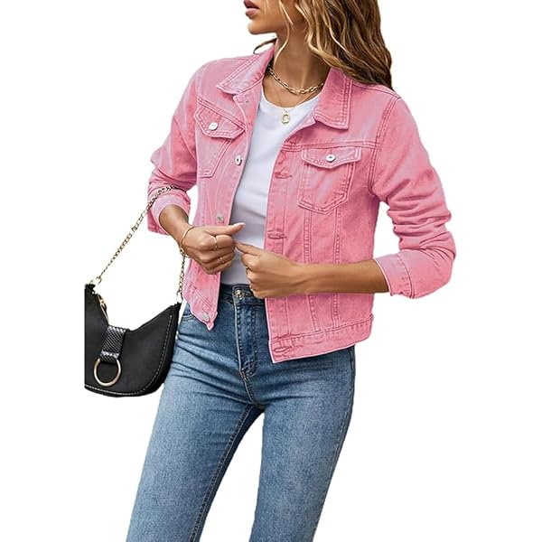 light pink denim jacket ライトピンク デニム ジャケット TUSFTAY Women Cropped Denim Jacket Lightweight Solid Color