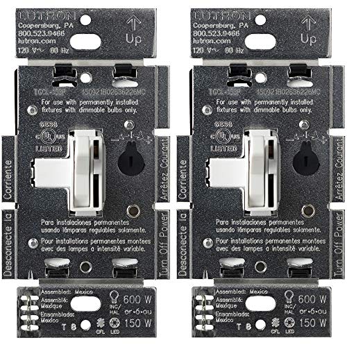 Lutron, White Toggler C.L Dimmer Switch for Dimmable LED, Halogen and Incandescent Bulbs, Single-Pole or 3-Way (2-Pack), TGCL-153PH-2-WH, 2 pack