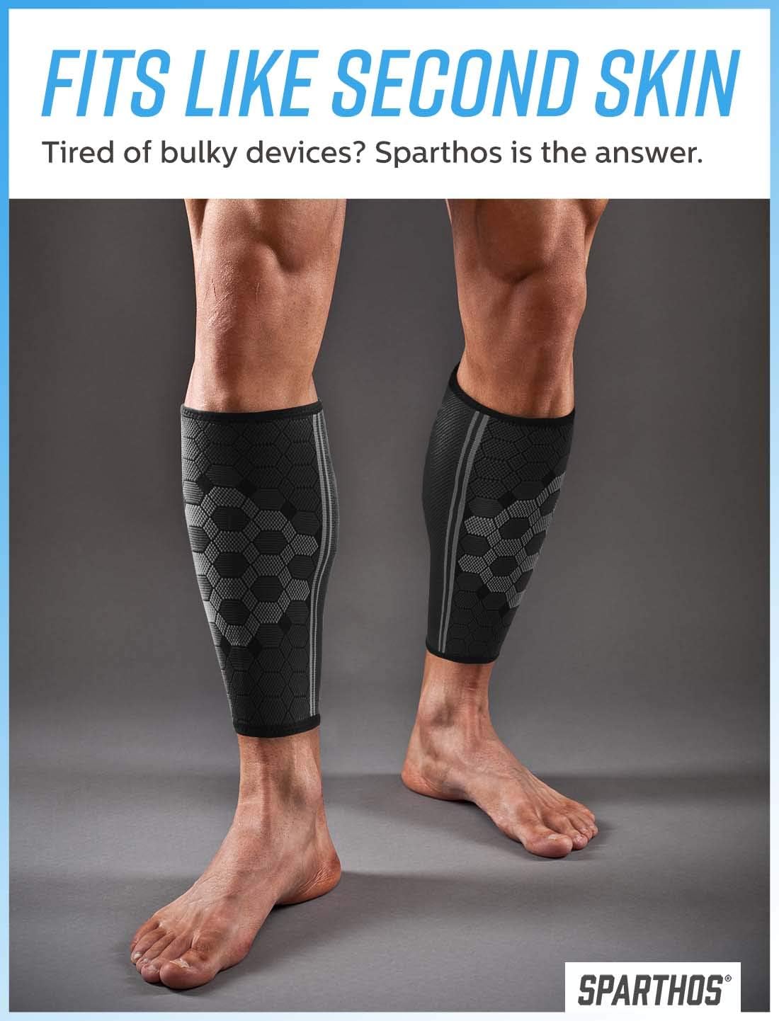Calf Compression Sleeves by SPARTHOS (Pair) – Leg Compression Socks for Men and Women – Shin Splint Calf Pain Relief Calf Medical Leg Pain and Cramps Recovery Varicose Veins (Black-L): Health & Personal Care