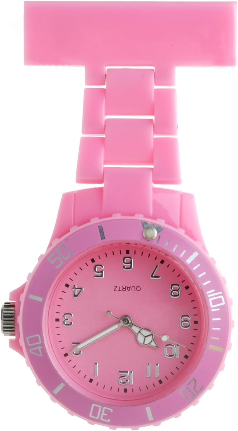 JCM-2102 - Nurse Watch FOB Medical Tunic Analog Functional Hospital Care-r Quartz Clip Brooch Pin Trendy Fashion - Pink Colour