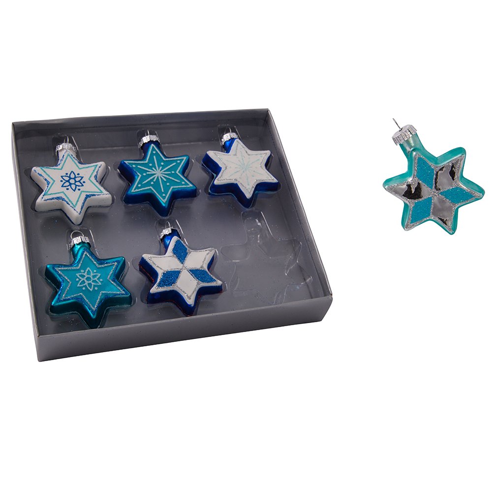 Kurt Adler Glass Jewish Stars with Glitter Ornament, Set of 6