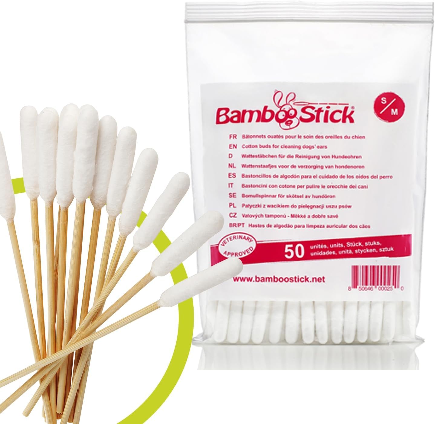 BambooStick Bamboo Cotton Buds for Small Dogs and Cats (50 S/M Buds) - Safe and Easy Ear Wax Removal - Designed by French Vet
