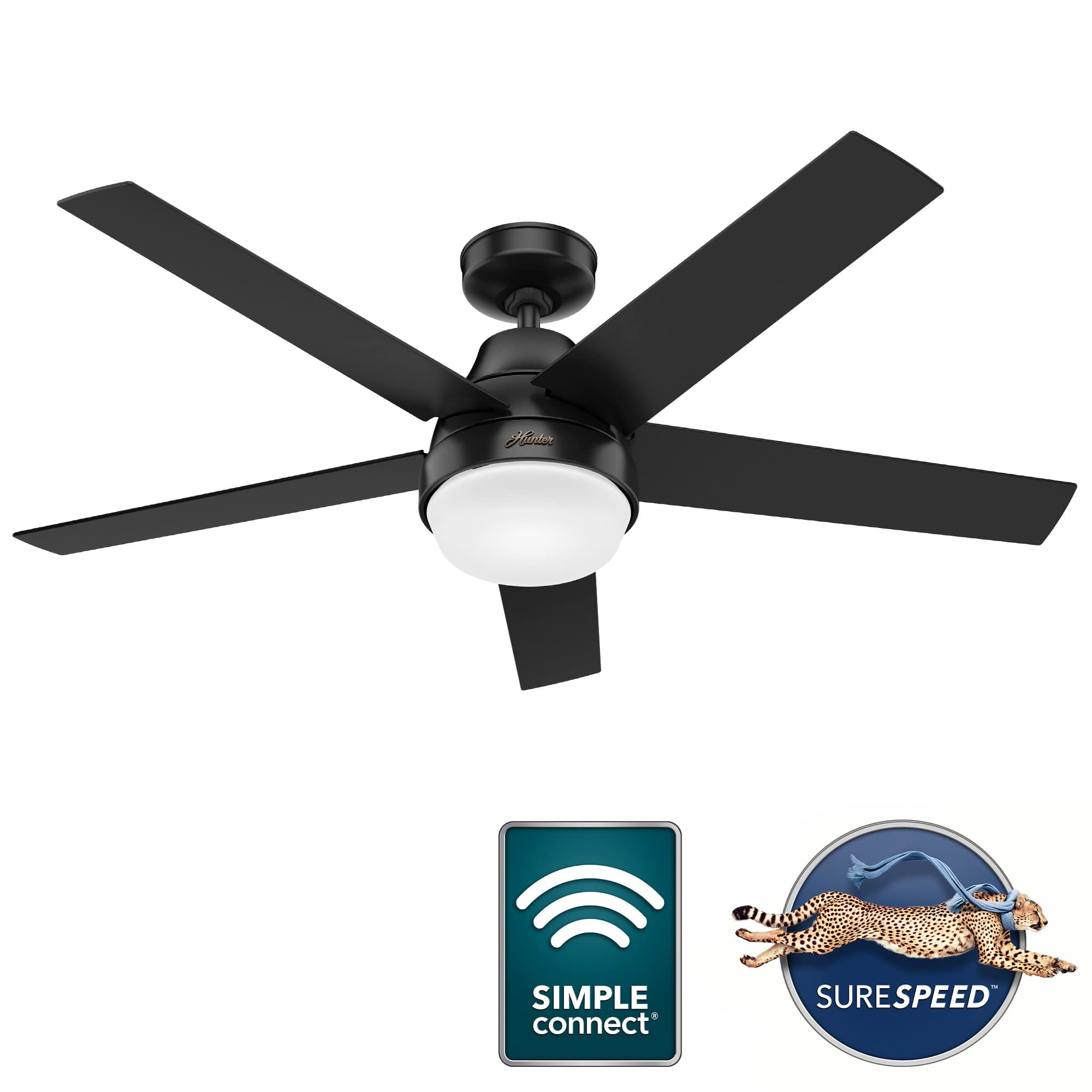 Hunter 51314 Aerodyne Ceiling Fan 52 inches Matte Black - View 3