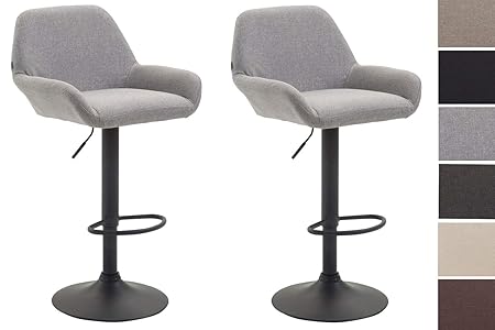 CLP 2er-Set Barhocker BRAGA mit Stoffbezug I 2 x Barstuhl mit Metallgestell und Fußstütze Grau