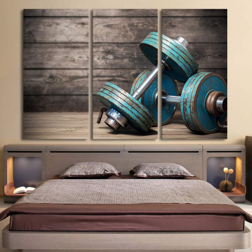 QJXX Canvas Print Vintage Dumbbells Painting Set of 3 Wall Art Giclee Gym Fitness Photo Wall Poster for Bodybuilding Sports Themed,A,40x60cm*3