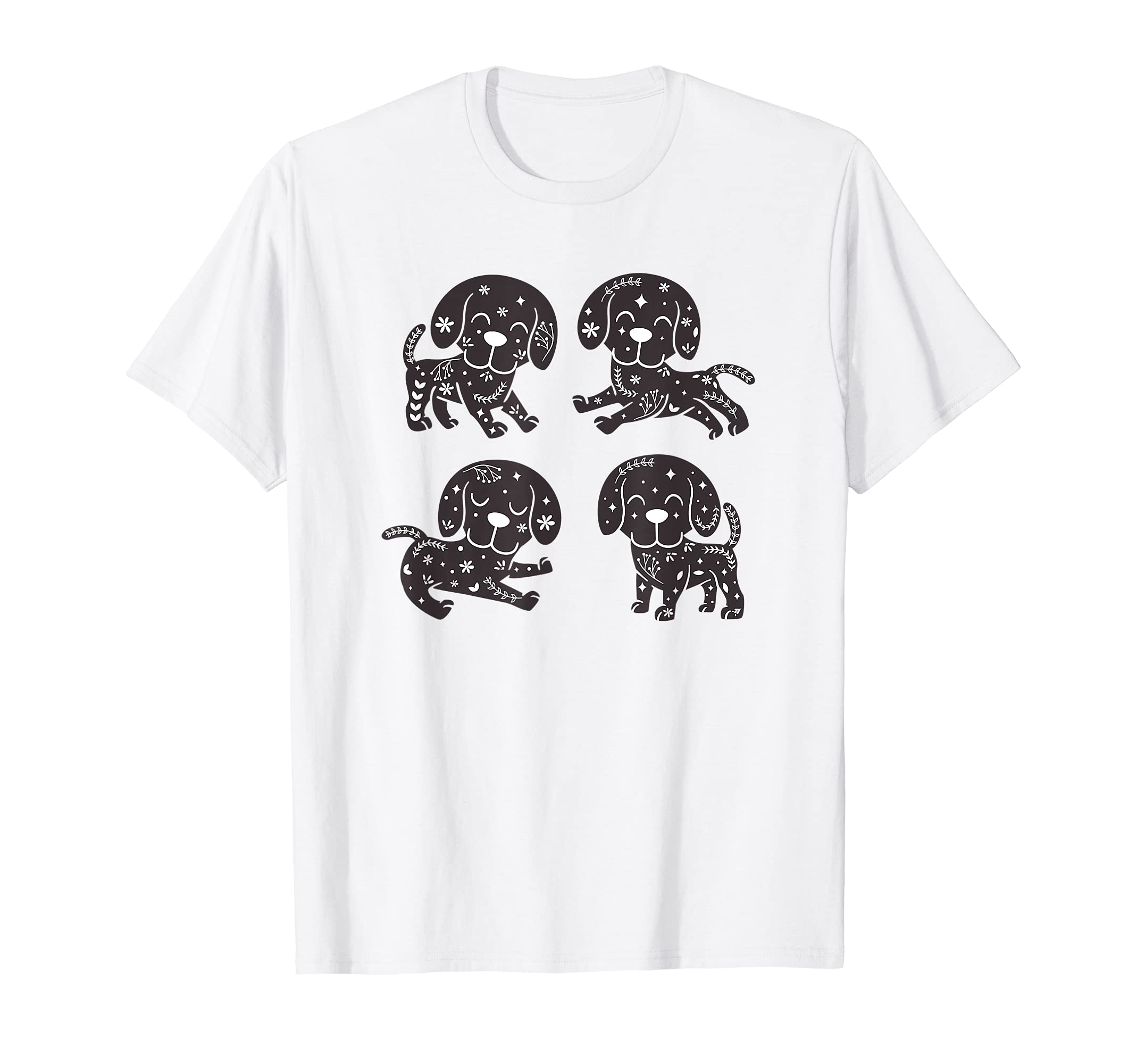 Cute Bohemian Dog Flat Pet Floral Flowers Nature T-Shirt