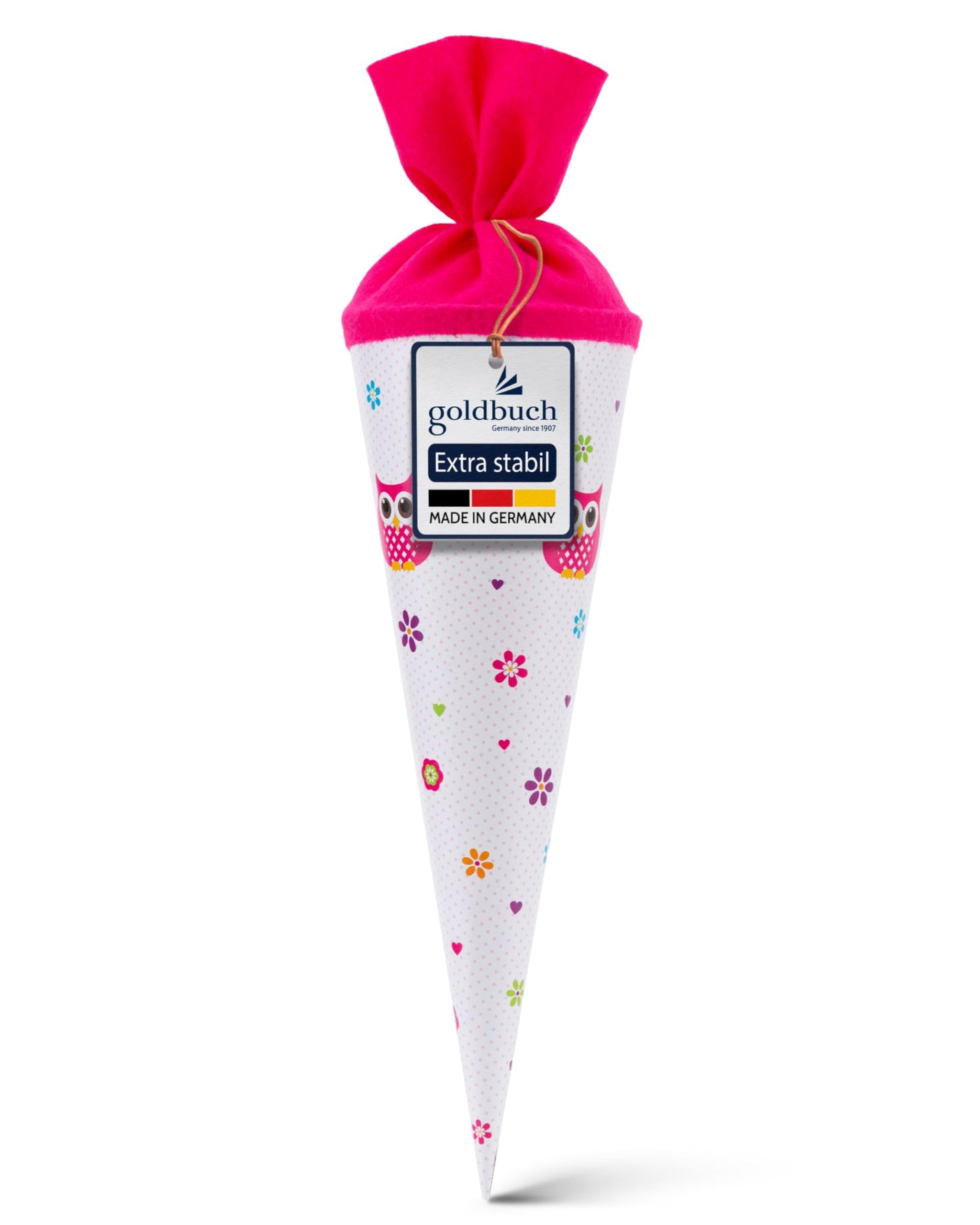 goldbuch 93043 Sibling School Cone Owl, Sugar Cone 35 cm, with Coloured Felt Closure, School Cone Made of Reinforced Varnished Cardboard, Gift Packaging for Many Occasions, Sibling Bag, White — image 1