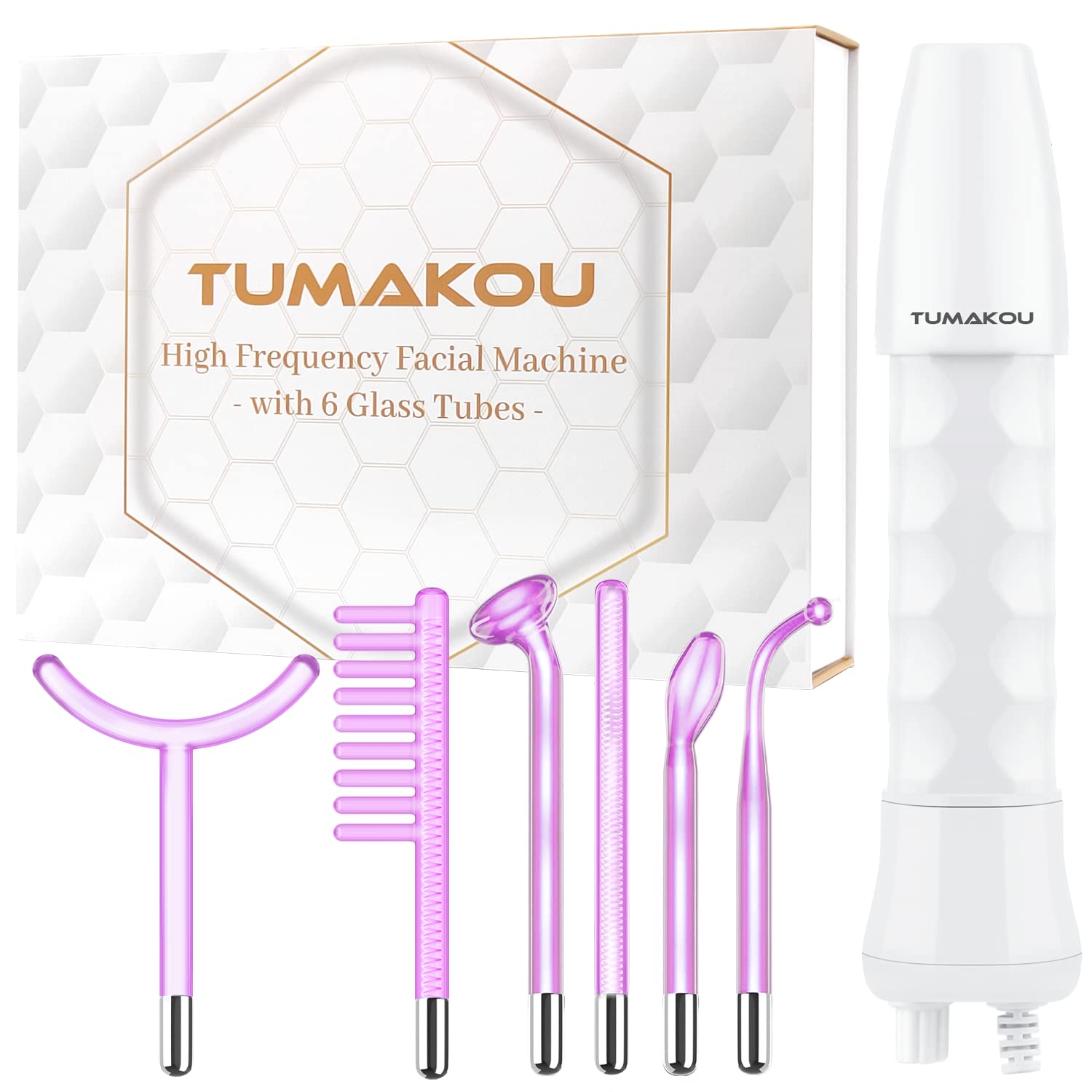 High Frequency Wand - TUMAKOU 6 IN1 Portable Argon High Frequency Facial Skin Tightening Machine - Purple Light Therapy Electrode Face Device for Acne,Wrinkle,Hair - with Different 6 Glass Tubes
