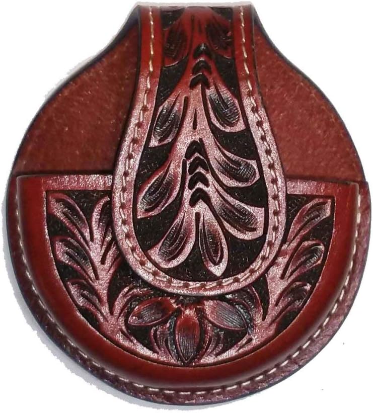 Cognac Leather Tooled Snuff Can Holder with Velcro Closure