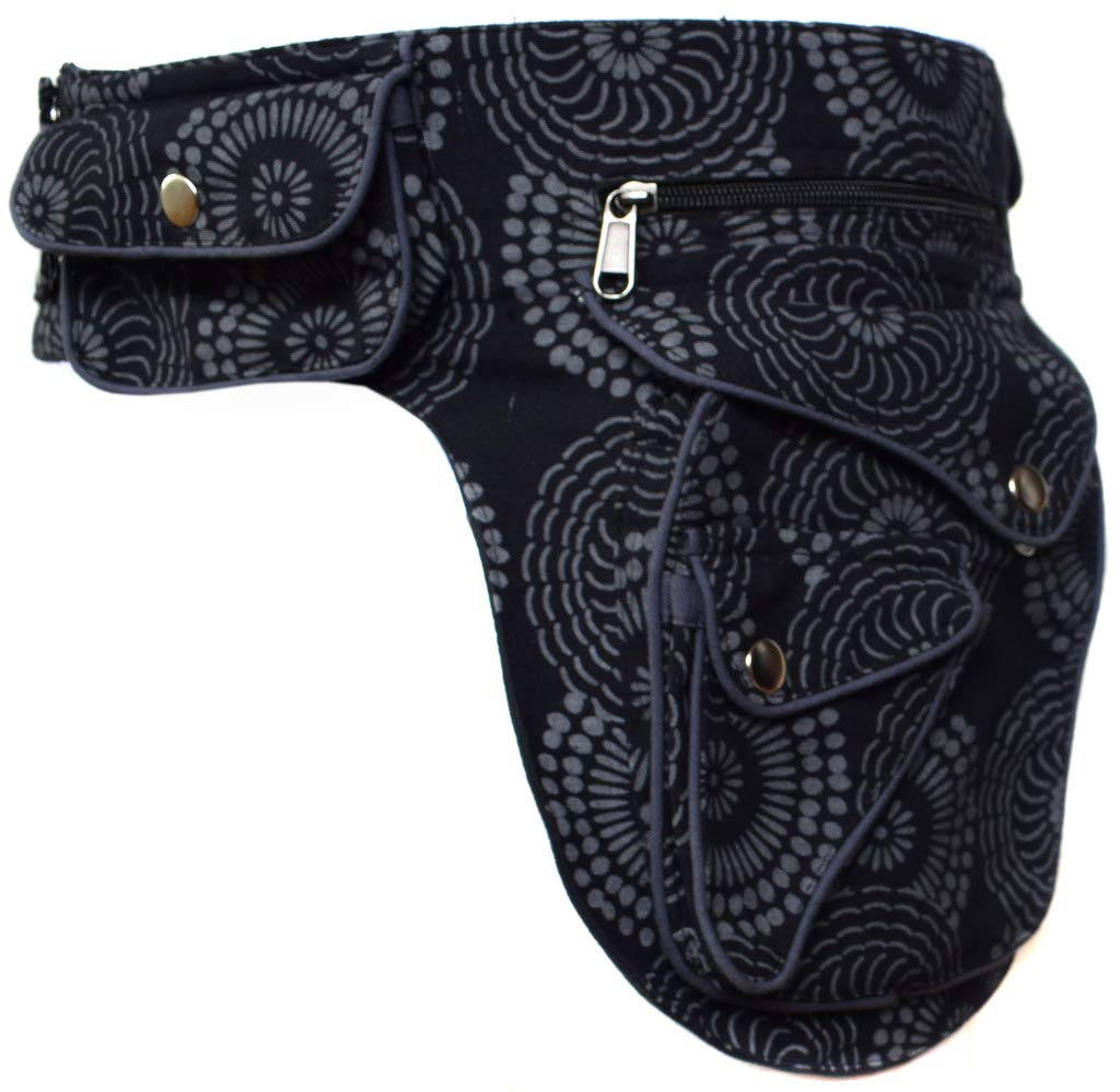 Little Kathmandu Cotton Popper Waist Bag Pocket Fanny Pack Travel Pouch Black(Size: One Size)