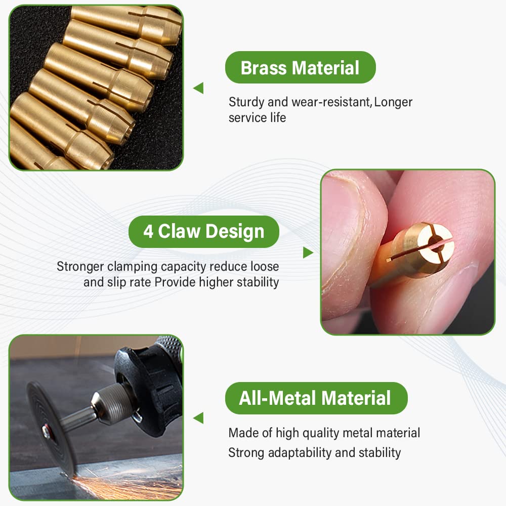 15 Stück Bohrfutter-Spannzangensatz Kompatibel mit Dremel, Zubehörsatz für Multifunktionswerkzeuge, 1/32" bis 1/8" Ersatz 4486 Schnellwechsel-Bohrfutter mit Ersatz 4485 Messing-Spannzange Metallmutter 3