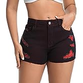 Estzc Women's Denim Shorts Stretchy, Mid Rise, Ripped Stretch Trendy Casual Frayed Hem Jeans