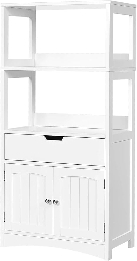 Amazon Com Glacer Large Bathroom Floor Cabinet Freestanding Multipurpose Storage Cabinet With Drawer 2 Open Shelves And Door Cupboard For Bathroom Kitchen Or Living Room 24 X 13 X 48 Inches White Kitchen Dining