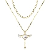 MEIITRUE Angel Heart Initial Necklaces for Women,14K Gold Plated Cubic Zirconia Love Letter Necklace with Movable Wings Dainty Layered Custom Name Pendant Personalized Chain Stackable Jewelry Valentine's Day Gift