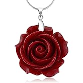 Gem Stone King 35MM Red Simulated Coral Carved Rose Flower Pendant With 16 Inch + 2 Inch Extender Chain