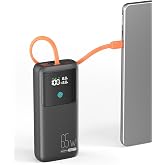 Makoval Portable Laptop Charger 24000mAh 65W w/USB C Built-in Cable Black | 65W Fast charging, LED display, Charge 4 devices at once, Pass through, TSA approved, Compatible with Macbook/Notebook/iPhone